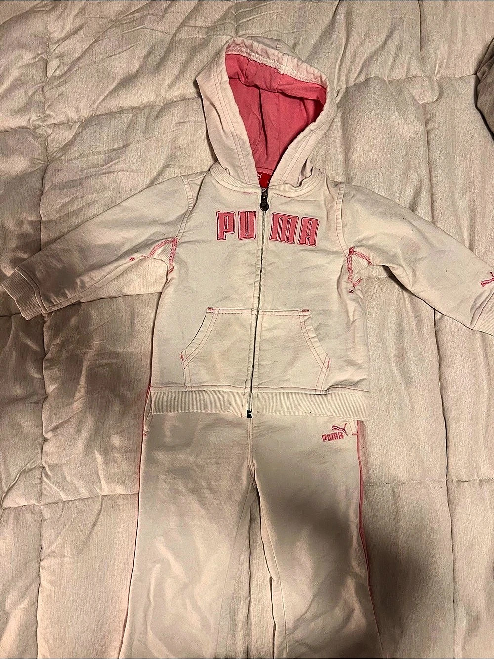 Puma Toddler Girls Full-Zip Hoodie Pants Tracksuit Set Pink White 24m 2T sweats
